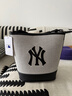 FAVES MLB韓國NY帆布水桶包經(jīng)典老花大容量單肩包時(shí)尚百搭刺繡字母斜挎包 帆布水桶黑色【禮盒款】 曬單實(shí)拍圖