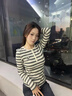 復古亨利領(lǐng)彩點(diǎn)長(cháng)袖t恤女黑白條紋針織打底衫春秋季修身辣妹長(cháng)袖 圖片色 S 曬單實(shí)拍圖