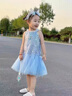 G.duck小黃鴨童裝愛(ài)莎公主裙女童連衣裙夏季亮片網(wǎng)紗拼接魚(yú)尾裙兒童裙子 藍色+皇冠魔法棒 90 建議1~2歲（80-90cm） 曬單實(shí)拍圖