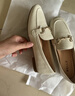 百麗羊皮英倫風(fēng)樂(lè )福皮鞋平底豆豆女復古單鞋A7H1D 米白 37 曬單實(shí)拍圖