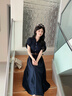 尚靜美式復古短袖連衣裙女2026夏季新款優(yōu)雅氣質(zhì)系帶收腰顯瘦襯衫裙 藏青色 M 曬單實(shí)拍圖