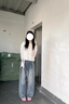 芙伊心Fuyixin2026春季新款韓系穿搭小個(gè)子學(xué)院風(fēng)針織衫搭休閑褲套裝女 絲帶白毛衣+蕾絲牛仔褲 807B# L 建議100-115斤 曬單實(shí)拍圖