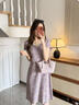 尚靜蕾絲拼接連衣裙女2026夏季新款V領(lǐng)短袖收腰長(cháng)裙法式浪漫修身裙子 丁香紫 M 曬單實(shí)拍圖
