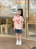 嘟嘟家【100%】?jì)和疶恤夏款印花卡通男童短袖上衣韓版夏裝女童衣服可愛(ài) 淺粉色 120 曬單實(shí)拍圖