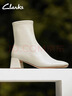 Clarks其樂(lè )妮雅系列女鞋冬季時(shí)尚復古潮流舒適粗跟拉鏈及踝靴時(shí)裝靴 白色 261757694 39 曬單實(shí)拍圖