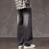 貓人彎刀牛仔褲子男士春秋季新款寬松潮流男生大碼夏直筒休閑闊腿長(cháng)褲 K272黑色 XL (建議130-155斤) 曬單實(shí)拍圖
