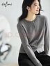 伊芙麗（eifini）朱珠代言圓領(lǐng)單排金屬扣純羊毛針織開(kāi)衫百搭舒適女外套秋裝 云煙灰 圓領(lǐng)開(kāi)衫 M 105-115斤 曬單實(shí)拍圖