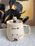 華明富光陶瓷杯子卡通熊馬克杯咖啡杯高顏值帶蓋勺創(chuàng  )意水杯茶杯男女家居館 陶瓷馬克杯【米色-卡通熊】400ml 曬單實(shí)拍圖