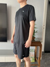 安踏（ANTA） 兩件套 運動(dòng)套裝男夏季新款冰絲速干透氣運動(dòng)服父親節爸爸套裝 【店內爆款-清涼冰絲】黑T+梭織五分褲 XL/180 曬單實(shí)拍圖