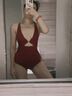 OMOM2026夏季新款時(shí)尚泳衣純色連體三角性感歐美ins風(fēng)沙灘度假泳裝 紅色 L 曬單實(shí)拍圖