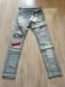 suohuang索皇 牛仔褲男士淺色印花破洞修身小腳高端休閑長(cháng)褲子 印花款藍色 30碼(推薦118-128斤修身) 曬單實(shí)拍圖