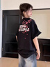 LDBE夏季新款花卉刺繡純棉短袖T恤男女寬松圓領(lǐng)半袖潮流情侶上衣ins 黑色 M 80-100斤 曬單實(shí)拍圖