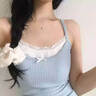 莫代爾帶胸墊吊帶女夏外穿背心假兩件蝴蝶結蕾絲內搭修身百搭上衣女 曬單實(shí)拍圖