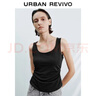 UR秋季新款女裝簡(jiǎn)約休閑褶皺短款修身無(wú)袖背心UWM450121 黑色 S 曬單實(shí)拍圖