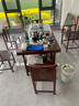古越龍騰 實(shí)木茶桌椅組合泡茶臺帶燒水壺一體式小陽(yáng)臺大板茶幾整套辦公室 濕泡桌+1圈椅+4月牙椅+石茶盤(pán)(銅件款) 1.6m日進(jìn)斗金（雙層抽屜腳+財源廣進(jìn)擋板） 曬單實(shí)拍圖