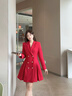 晨芙職業(yè)西裝連衣裙女時(shí)尚高腰雙排扣小個(gè)子氣質(zhì)女神范百褶裙通勤工裝 紅色 S 建議80-90斤 曬單實(shí)拍圖