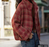 德瑪納【含蓬松綿羊毛】冬季復古風(fēng)半開(kāi)襟拉鏈翻領(lǐng)格紋落肩寬松女式棉衣 曬單實(shí)拍圖