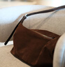 裘真植鞣（磨砂皮）自在hobo包復古單肩斜挎包大容量通勤包女 咖啡色-大號（磨砂皮版） 大包 曬單實(shí)拍圖