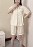 浪莎（LangSha）家居服薄款套裝2026年新款秋季天睡衣女士格子短袖短褲大碼可外穿 91248女. 不帶胸墊 L 女(建議體重100-120斤) 曬單實(shí)拍圖