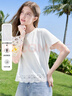 百圖betu女裝夏季新款T恤設計感蕾絲拼接純棉短袖上衣女2506T05 白色 S 曬單實(shí)拍圖