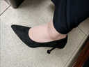 儷韻小屋（LiYunHouSe）尖頭細跟黑色淺口單鞋女202春夏季韓版絨面高跟鞋女43大碼 黑色細跟9厘米 43 曬單實(shí)拍圖