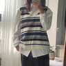 乖米豆兩件套裝/單件日系復古風(fēng)V領(lǐng)毛衣背心女春秋外穿學(xué)生針織馬甲T恤 條紋馬甲 M 95-105斤 曬單實(shí)拍圖