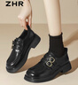 ZHR英倫單鞋女復古輕便樂(lè )福鞋子女粗跟厚底百搭小皮鞋 JF135 黑色 38 曬單實(shí)拍圖