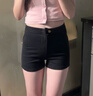 趣米樂(lè )黑色潮流高腰牛仔短褲女夏季新款修身顯瘦外穿辣妹a字包臀熱褲子 黑色 M 曬單實(shí)拍圖