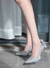 OLOEY高跟鞋爆閃蝴蝶結婚鞋18歲成人禮銀色氣質(zhì)細跟鞋純欲尖頭水鉆單鞋 【銀色】 9cm亮片蝴蝶結高跟鞋 38 碼 2025新款高端大氣送女朋友高跟鞋 曬單實(shí)拍圖