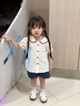 幼歌（YOUGE）女童奶油櫻桃洗水棉襯衫兒童夏季輕薄軟牛仔短褲套裝潮 樹(shù)莓藍 100 cm 曬單實(shí)拍圖