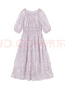 香影香芋紫碎花連衣裙女2026夏季新款圓領(lǐng)泡泡袖法式印花收腰長(cháng)裙 紫色 XL 170/92A/125-140斤 曬單實(shí)拍圖