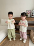 嘟嘟家兒童夏季套裝寬松男童短袖T恤上衣卡通女童夏裝休閑褲寶寶兩件套 黃綠色 120 曬單實(shí)拍圖