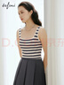 伊芙麗（eifini）朱珠代言26春裝新款大U領(lǐng)無(wú)袖針織黑白條紋設計感吊帶背心女 深灰 M 曬單實(shí)拍圖