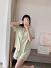 貓人（MiiOW）睡衣女士純棉帶胸墊一體春夏短袖短褲外穿大碼女式家居服套裝 清新綠【100%棉-短袖短褲套裝】 M 【建議重80-105斤】 曬單實(shí)拍圖
