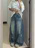 衣然呈品個(gè)性街頭時(shí)尚潮流闊腿牛仔褲女春秋新款高腰顯瘦寬松拖地長(cháng)褲子女 藍色 M 【建議95-110斤】 曬單實(shí)拍圖