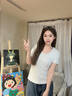 慵懶風(fēng)冰絲莫代爾V領(lǐng)短袖t恤女夏季2025新款純欲面膜體恤上衣891 白色 M 參考95-105斤 曬單實(shí)拍圖