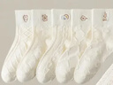 貓人5雙新疆棉襪女士襪子女夏季中筒襪吸汗白色卡通刺繡女襪禮盒裝 曬單實(shí)拍圖