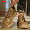 公牛世家男鞋夏季鏤空透氣休閑皮鞋男2026新款鞋子男復古英倫風(fēng)工裝馬丁靴 卡其【鏤空透氣款】GN123102589 42 （運動(dòng)鞋碼） 曬單實(shí)拍圖