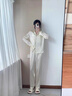 Eresg輕奢品牌真絲睡衣女夏季桑蠶絲長(cháng)袖套裝中年絲綢家居服 氣質(zhì)白(重磅22姆米 L (101-115斤 曬單實(shí)拍圖