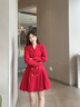 晨芙職業(yè)西裝連衣裙女時(shí)尚高腰雙排扣小個(gè)子氣質(zhì)女神范百褶裙通勤工裝 紅色 S 建議80-90斤 曬單實(shí)拍圖