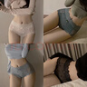 貓人女士?jì)妊澅】顭o(wú)痕冰絲純棉襠少女純欲網(wǎng)紗蕾絲性感三角短褲新款夏 【膚色+墨綠+藍色+黑色】 4條 M 【80-100斤】 曬單實(shí)拍圖