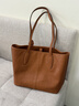 裘真植鞣羊皮漫漫托特包女大容量通勤包真皮休閑單肩包新款 大象灰 曬單實(shí)拍圖
