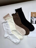 貓人（MiiOW）木耳邊襪子女款搭配勃肯鞋小皮鞋春夏季棉襪中筒堆堆襪百搭女長(cháng)襪 白色+奶白+米色+深咖+黑色 共 5雙 均碼 35-39木耳花邊/10A抑菌 曬單實(shí)拍圖