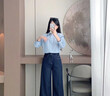 香影法式藍色翻領(lǐng)襯衫女2026春裝新款寬松襯衣棉撞色刺繡通勤上衣 藍色 L 165/88A/110-125斤 曬單實(shí)拍圖