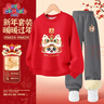 MARK FAIRWHALE馬克華菲童裝新年款2026本命年拜年紅色馬年加絨加厚衛衣衛褲套裝 M獅頭帽紅色+M獅頭帽K深花灰 160 曬單實(shí)拍圖