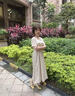 鹿王戀雪高檔洋氣連衣裙女士夏季2026新款小個(gè)子高級感收腰顯瘦雪紡長(cháng)裙子 米白色 2XL 120-135斤 曬單實(shí)拍圖