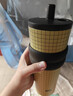 世大家保溫杯女士水杯格紋系列高顏值吸管杯316不銹鋼便攜咖啡杯 曬單實(shí)拍圖