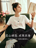 Olrain歐芮兒法式白色短袖T恤女夏季新款簡(jiǎn)約正肩顯瘦上衣 米白色 S  曬單實(shí)拍圖