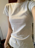 燦圖韓系純色正肩短袖t恤女裝夏季新款內搭打底衫百搭修身顯瘦上衣服 花灰色 M 曬單實(shí)拍圖