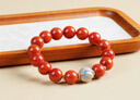 青城山天然川料南紅瑪瑙手串柿子紅百搭大漆蜜蠟男女款手鏈情人節禮物 12mm大漆柿子紅南紅手串（銀配）【已過(guò)香】 曬單實(shí)拍圖